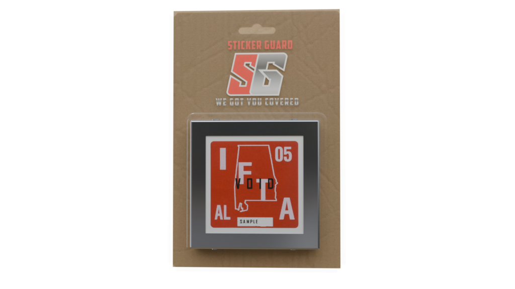 Packaged red square sticker on cardboard backing